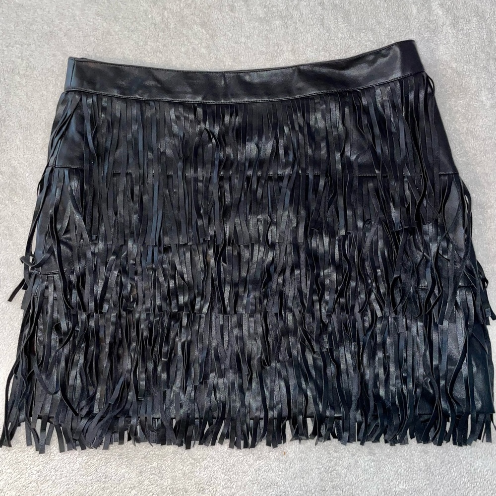Le Chateau Leather Fringe Mini Skirt